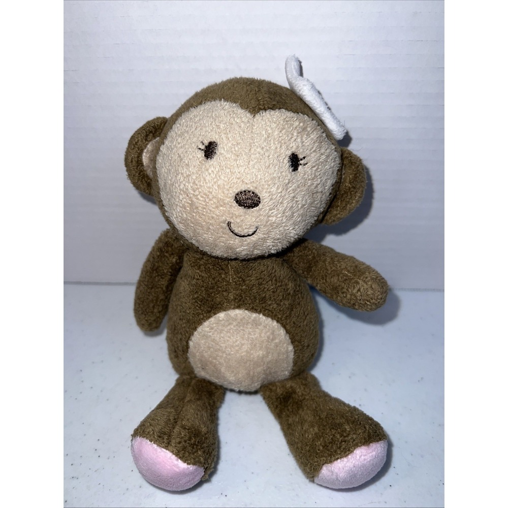 Carters Just One You Girl Monkey Plush Rattle Toy White Flower 9" 2012 Stuffed